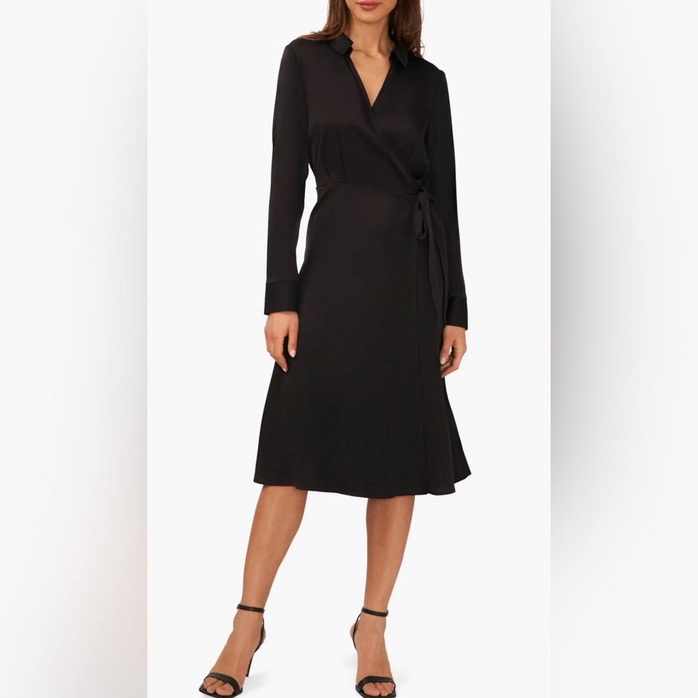 Long Sleeve Faux Wrap Midi Shirtdress Halogen